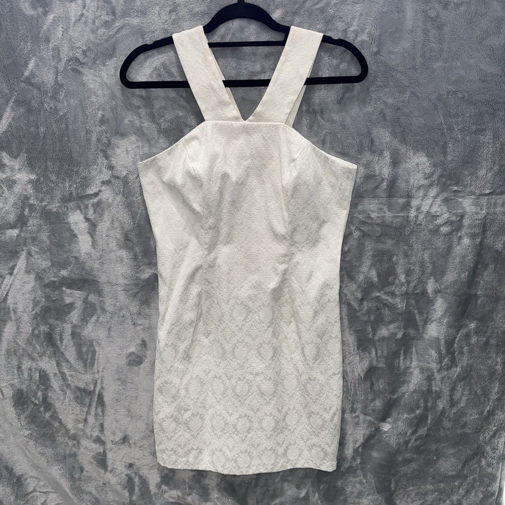 GUESS White V‎ Neck Emroidered Bodycon Mini Dress Women Size Medium